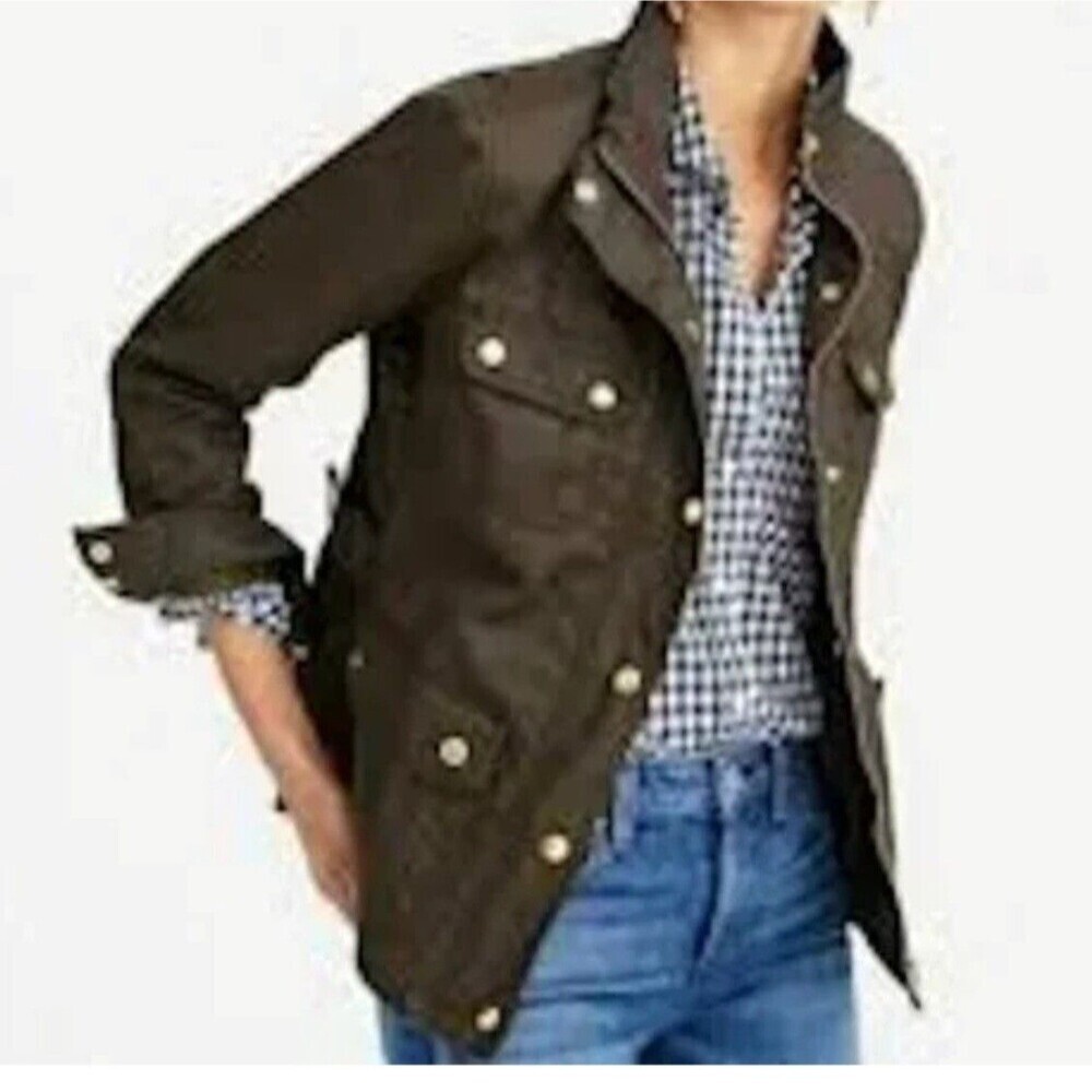 J. Crew Relaxed Boyfriend Field Jacket Lt Resin Coated Womens S Moss 27584